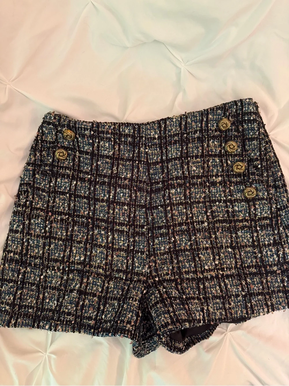 Aqua Tweed High Waisted Shorts